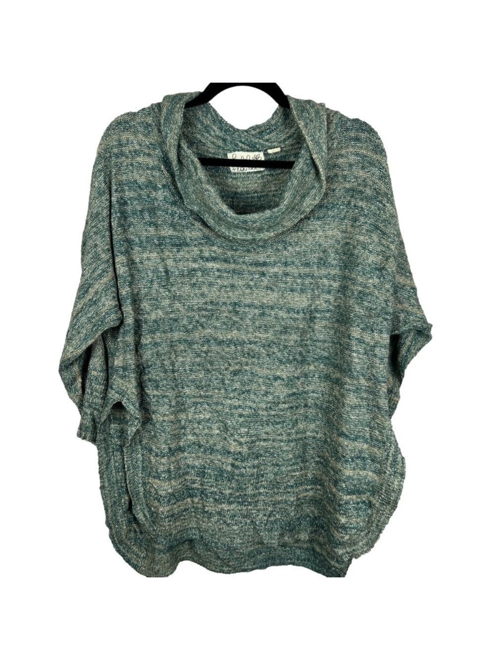 Field Flower Cowl Neck Cotton Blend Knit Tunic Sweater Medium Green